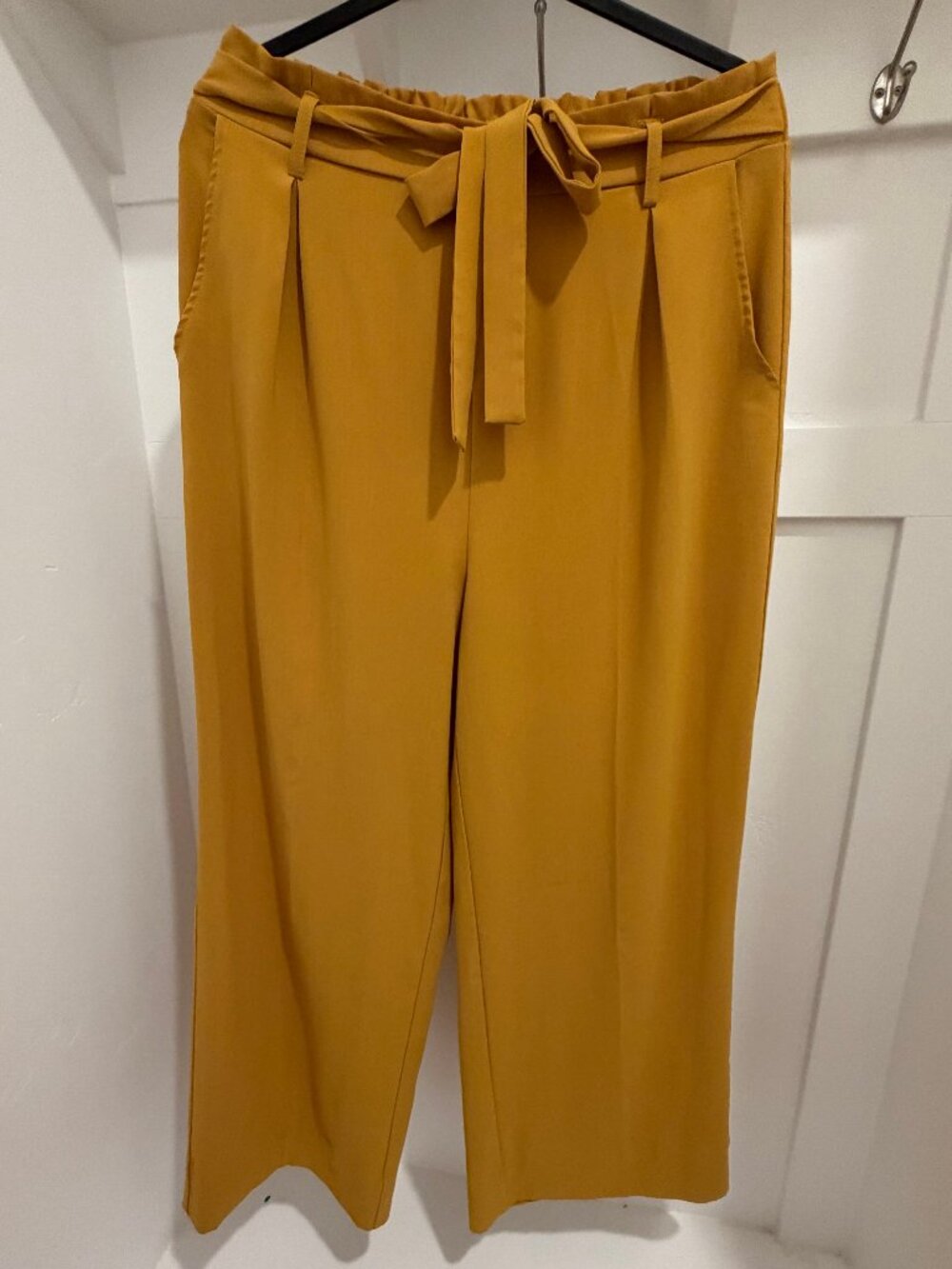 Midnight Lovers Mustard Yellow Paperbag Waist Pants Women’s XL Tie Belt Wide Leg